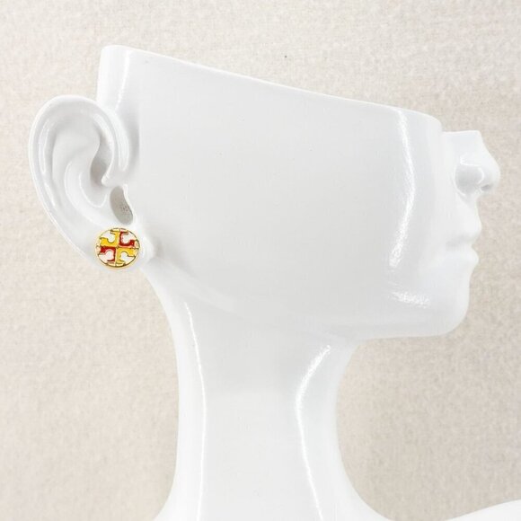 Tory Burch Kira Enamel Circle Stud Earrings Enamel/Titanium Posts/Tory Gold OS - Picture 11 of 13